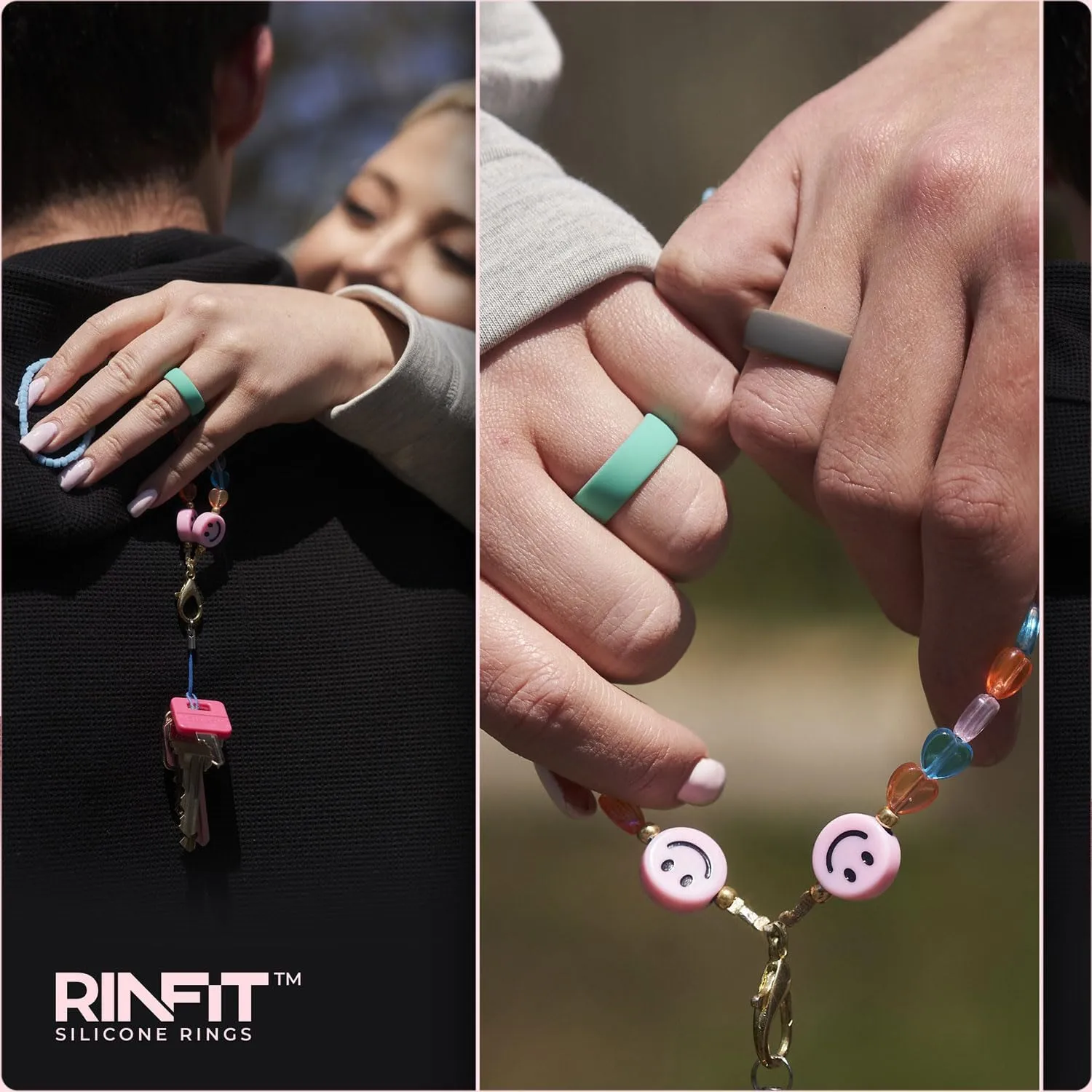 Rinfit Silicone Rings for Women & Men 7mm Wide, 2mm Thick - Matching Silicone Wedding Bands Sets - Rubber Ring Two-tone Patented Design