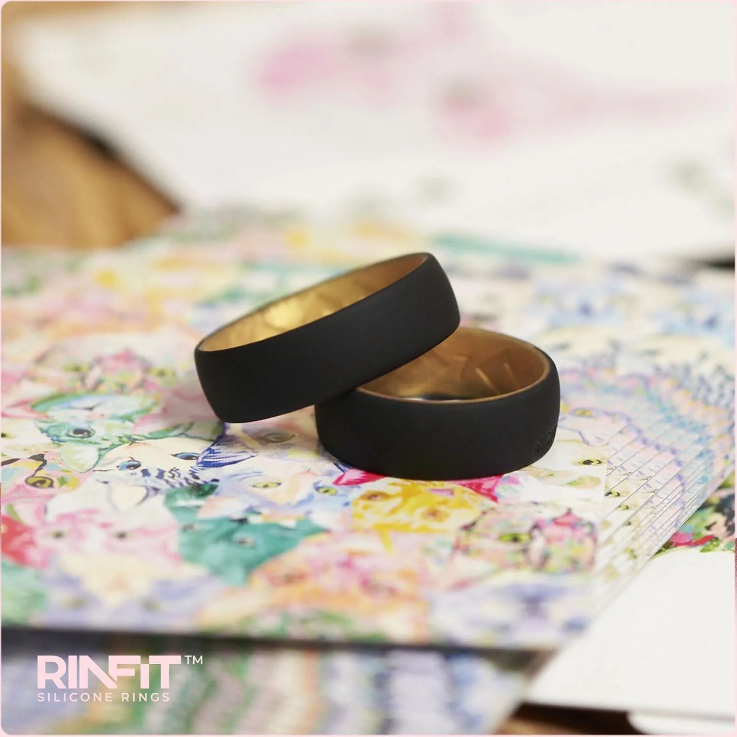 Rinfit Silicone Rings for Women & Men 7mm Wide, 2mm Thick - Matching Silicone Wedding Bands Sets - Rubber Ring Two-tone Patented Design