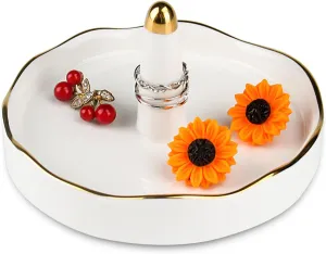Ring Holder for Jewelry, Ceramic Jewelry Dish Tray, Ring Trinket Dish for Rings Earrings Bracelet Keys, Engagement Wedding Birthday Mother's Day Christmas Gifts for Women White