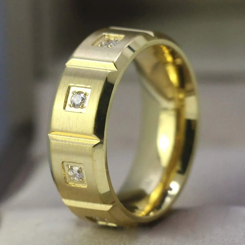 ringheart Couple Rings Yellow Gold Filled Princess Cut 6 * 6mm Cz Womens Wedding Ring Sets 8mm Titanium Men's Wedding BandPlease Buy 2 Rings for 1 Pair