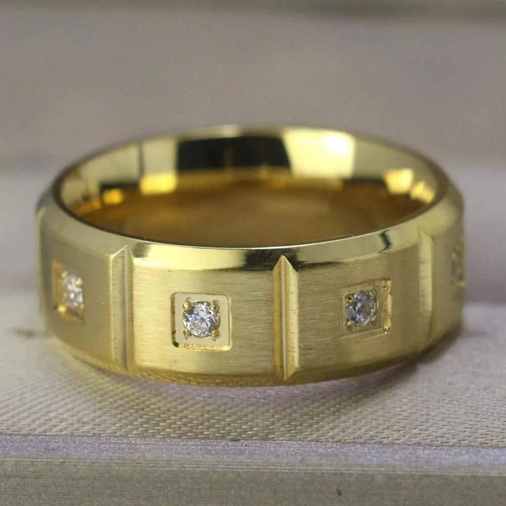 ringheart Couple Rings Yellow Gold Filled Princess Cut 6 * 6mm Cz Womens Wedding Ring Sets 8mm Titanium Men's Wedding BandPlease Buy 2 Rings for 1 Pair