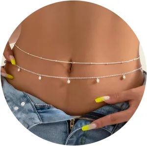 RLMOON 2PCS 18K Gold Plated Waist Chains for Women Gold Body Belly Chains for the Waist Adjustable Layered Waist Chain for Summer Beach Bikini