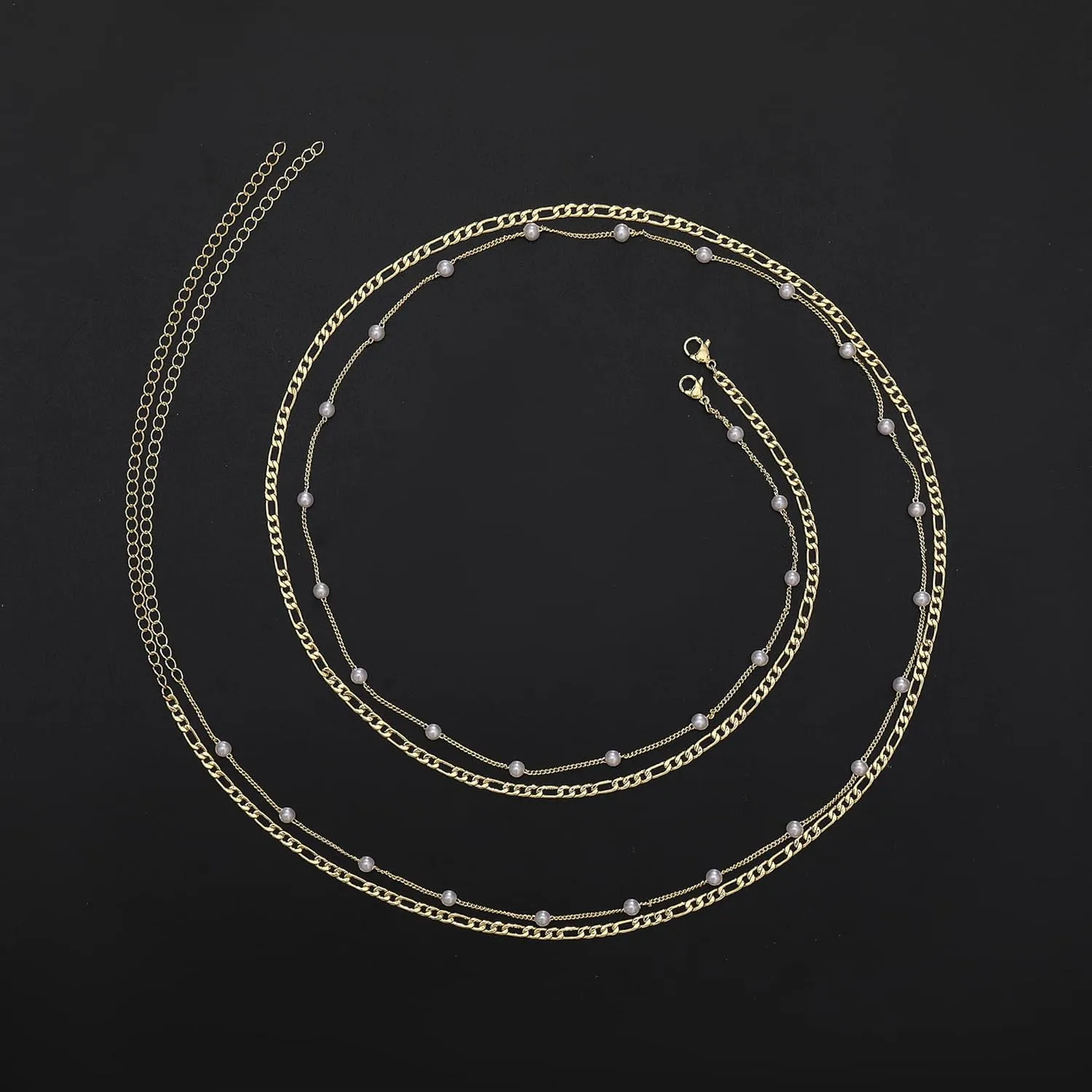RLMOON 2PCS 18K Gold Plated Waist Chains for Women Gold Body Belly Chains for the Waist Adjustable Layered Waist Chain for Summer Beach Bikini