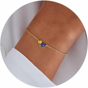 RLMOON Gold Bracelets for Women Dainty 2 Birthstone Bracelets Non tarnish 14K Gold Plated Heart CZ Bracelet for Mother and Daughter Anniversary Birthday Jewelry Gift