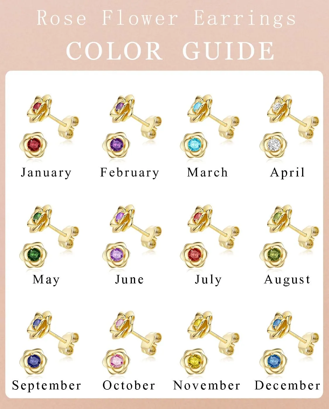 Rose Flower Gold Plated Stud Earrings For Women 925 Sterling Silver Post,Cubic Zirconia Hypoallergenic & Nickel Free Jewelry
