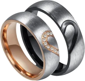 ROWAG 6MM Men Heart Shape Titanium Stainless Steel Couple Wedding Rings for Him and Her Women Cubic Zirconia CZ Inlaid Promise Engagement Bands,Men Size 11