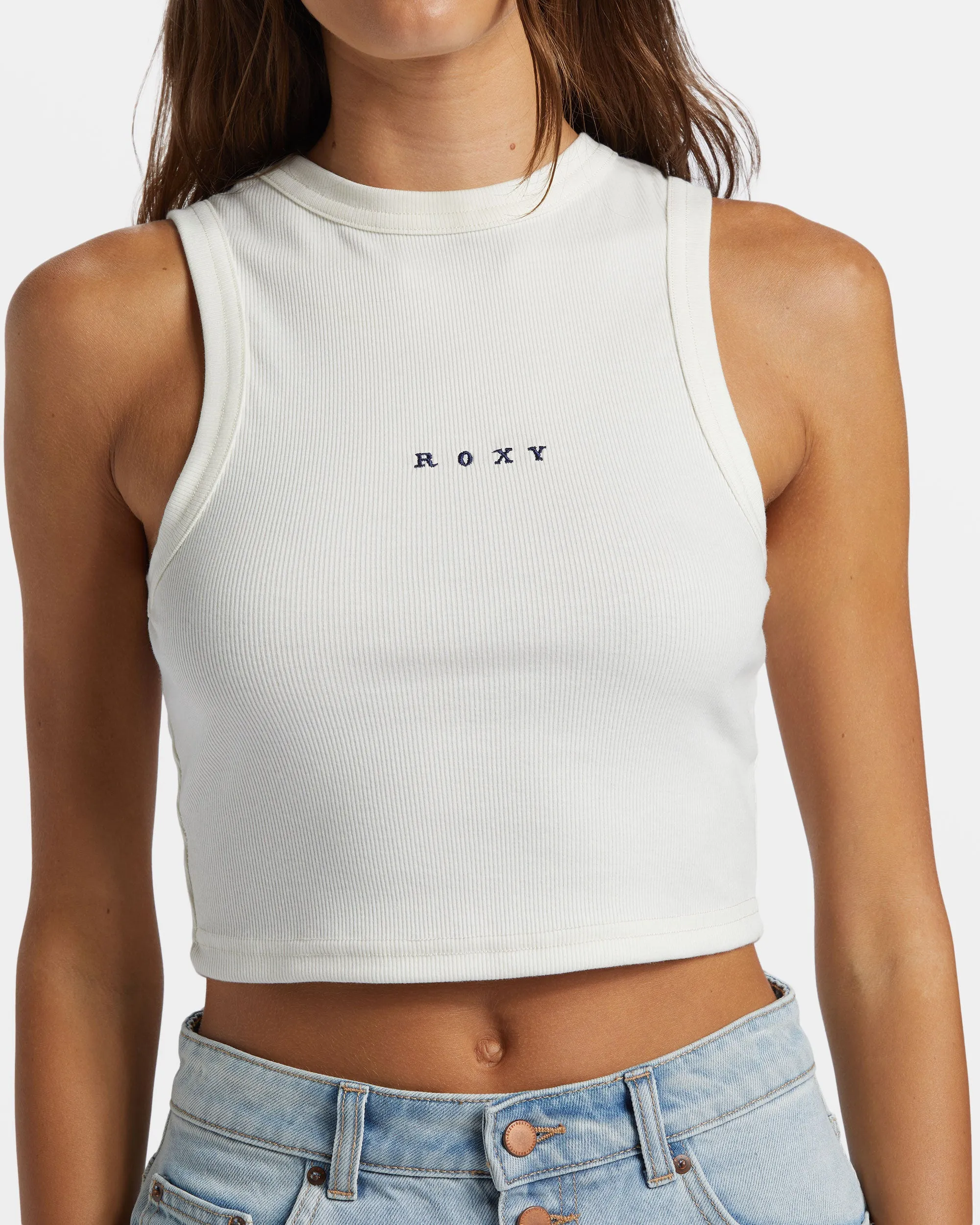 Roxify Fitted Rib Tank Top - Egret