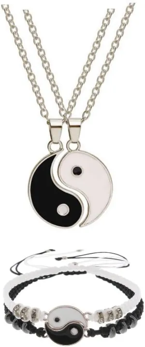 RTY 4Pcs Yin Yang Taichi Pendant Best Friends Couple Matching Bracelets Necklace Set Adjustable Waterproof Handmade Cord Relationship Bracelets for Friendship Relationship Couple Jewelry