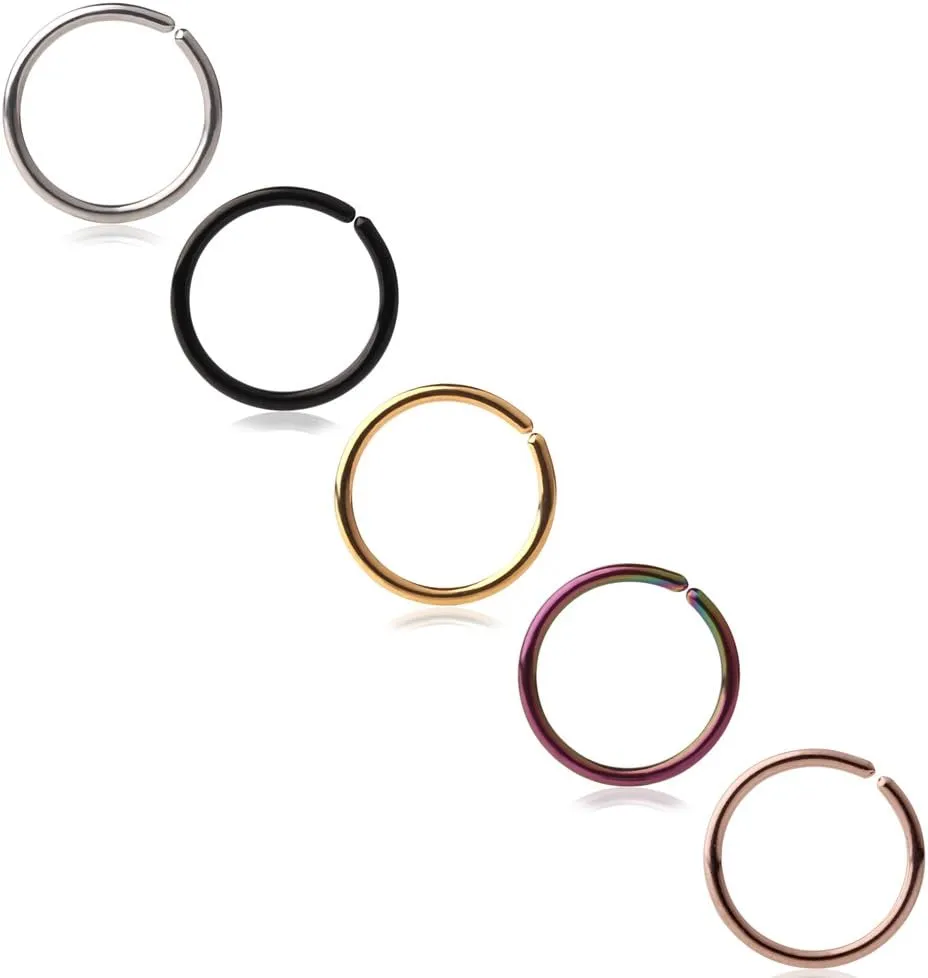 Ruifan 20G Round Ends Stainless Steel Body Jewelry Piercing Nose Hoop Ring