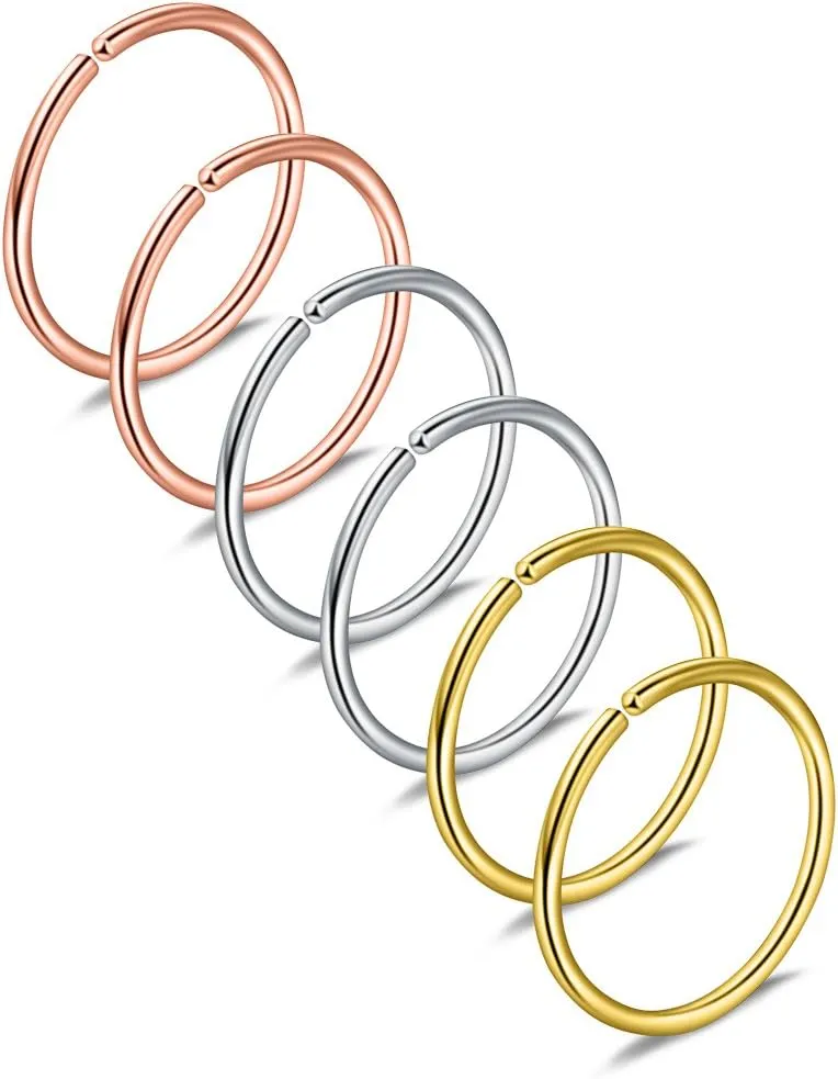 Ruifan 6-30PCS Non Pierced Stainless Steel Clip on Closure Round Ring Fake Nose Lip Helix Cartilage Tragus Ear Hoop Earrings Jewelry 20G