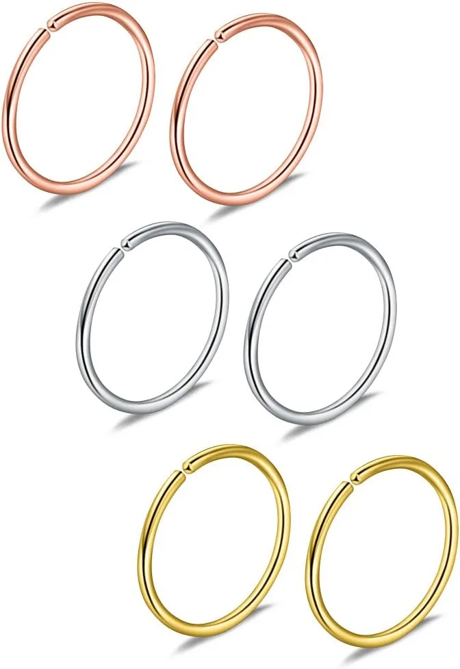 Ruifan 6-30PCS Non Pierced Stainless Steel Clip on Closure Round Ring Fake Nose Lip Helix Cartilage Tragus Ear Hoop Earrings Jewelry 20G