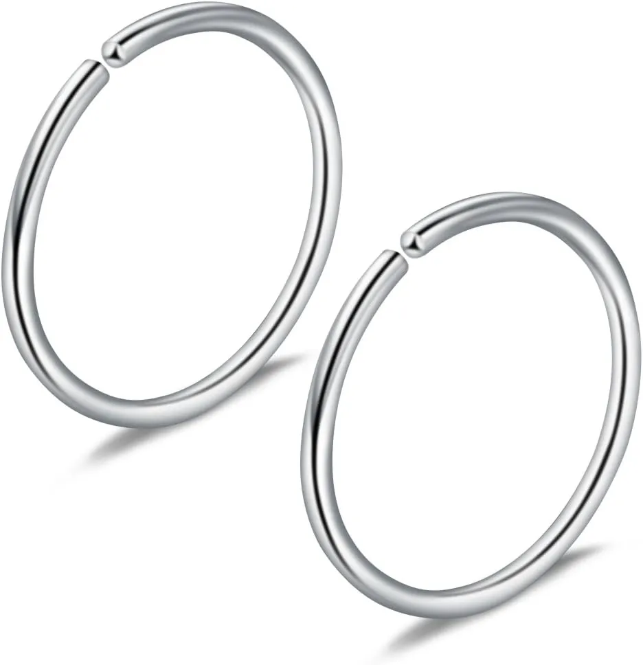 Ruifan 6-30PCS Non Pierced Stainless Steel Clip on Closure Round Ring Fake Nose Lip Helix Cartilage Tragus Ear Hoop Earrings Jewelry 20G