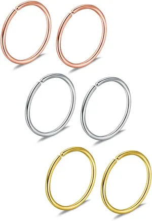 Ruifan 6-30PCS Non Pierced Stainless Steel Clip on Closure Round Ring Fake Nose Lip Helix Cartilage Tragus Ear Hoop Earrings Jewelry 20G