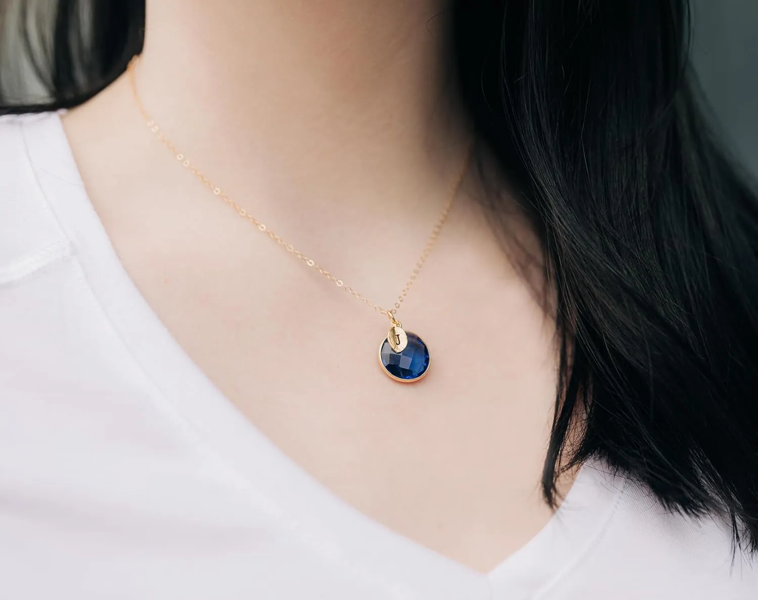 Sapphire Necklace, September Birthstone Necklace, 18K Gold or Sterling Silver, Wife Gift, Personalized Round Necklace, Bridesmaid, Mom Gift