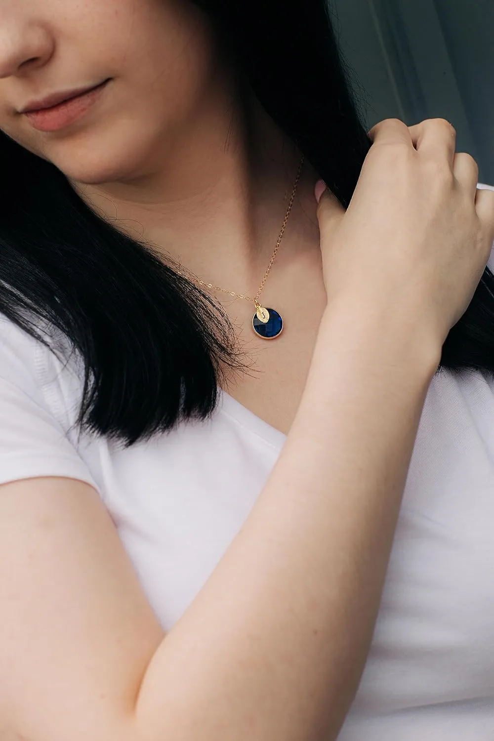 Sapphire Necklace, September Birthstone Necklace, 18K Gold or Sterling Silver, Wife Gift, Personalized Round Necklace, Bridesmaid, Mom Gift