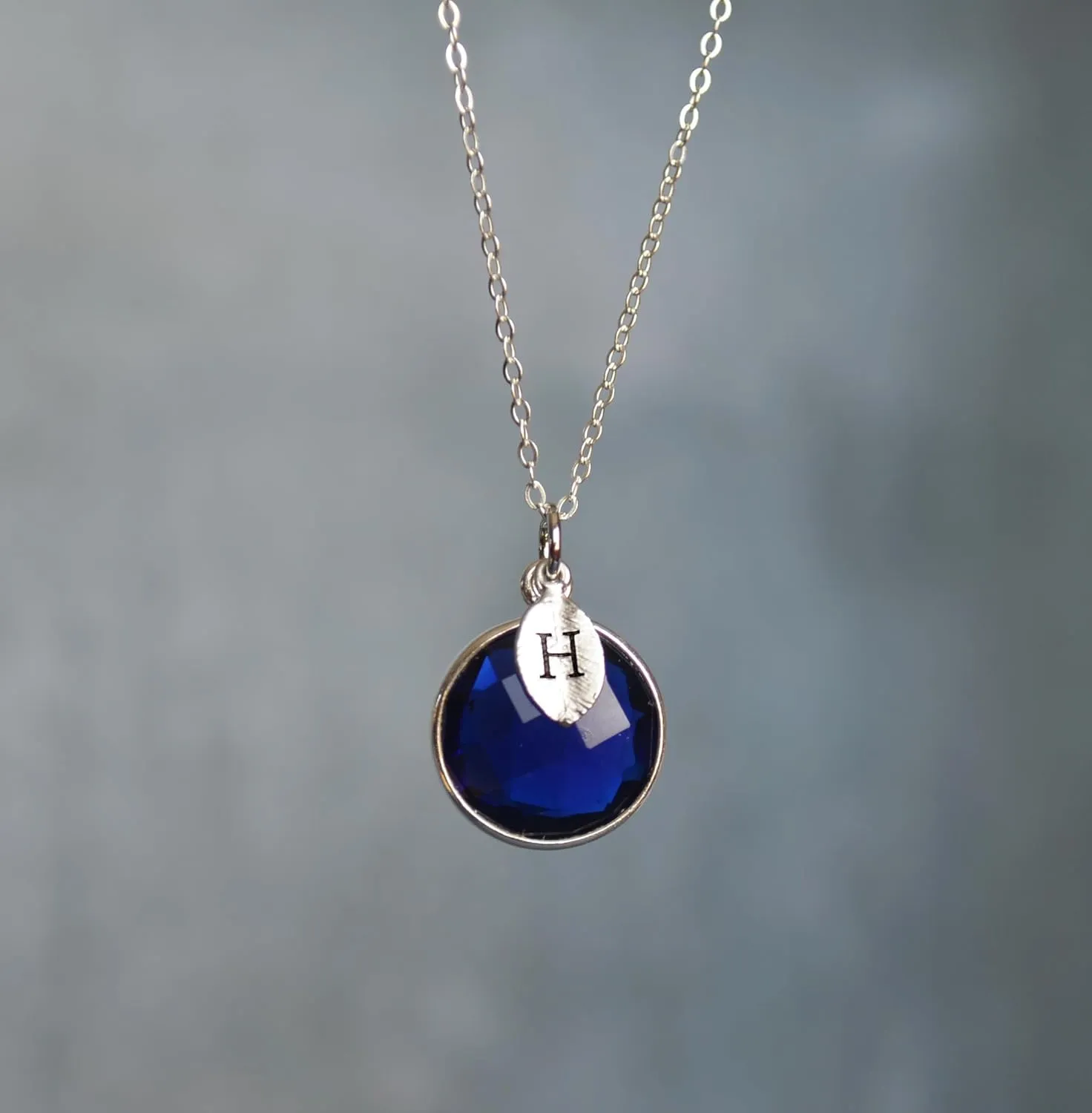 Sapphire Necklace, September Birthstone Necklace, 18K Gold or Sterling Silver, Wife Gift, Personalized Round Necklace, Bridesmaid, Mom Gift