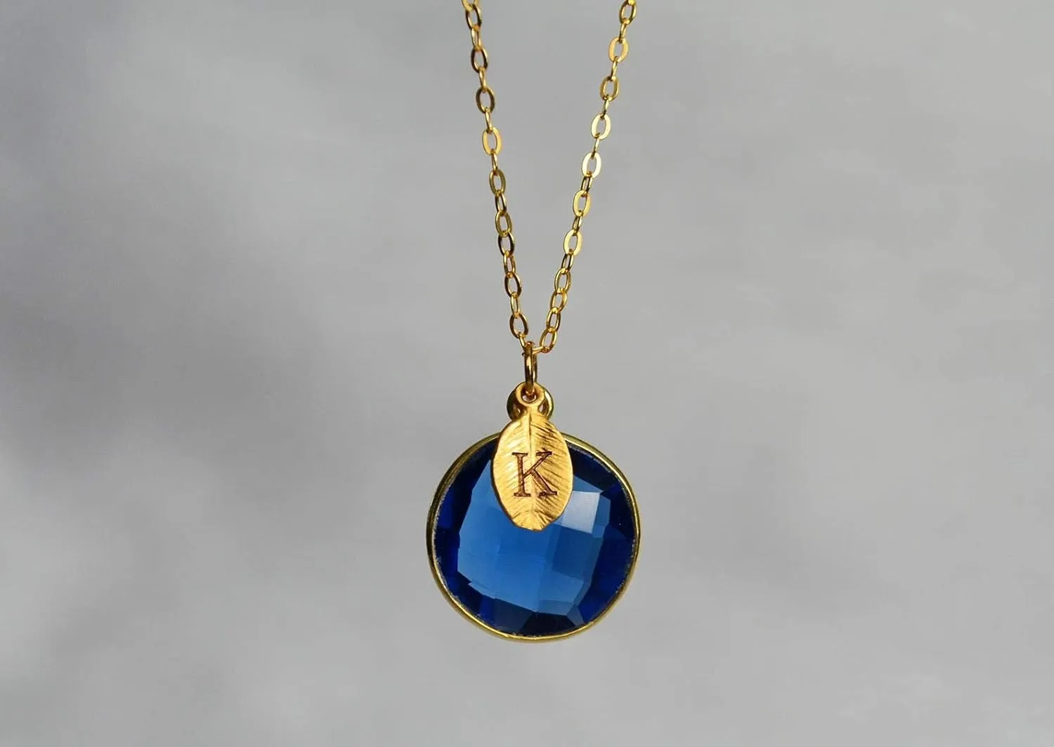 Sapphire Necklace, September Birthstone Necklace, 18K Gold or Sterling Silver, Wife Gift, Personalized Round Necklace, Bridesmaid, Mom Gift