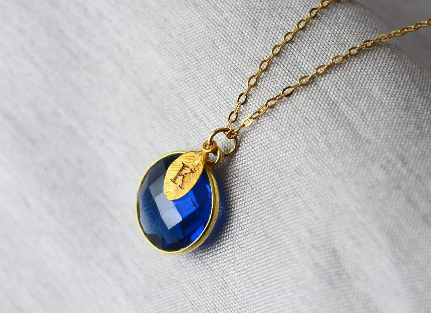 Sapphire Necklace, September Birthstone Necklace, 18K Gold or Sterling Silver, Wife Gift, Personalized Round Necklace, Bridesmaid, Mom Gift