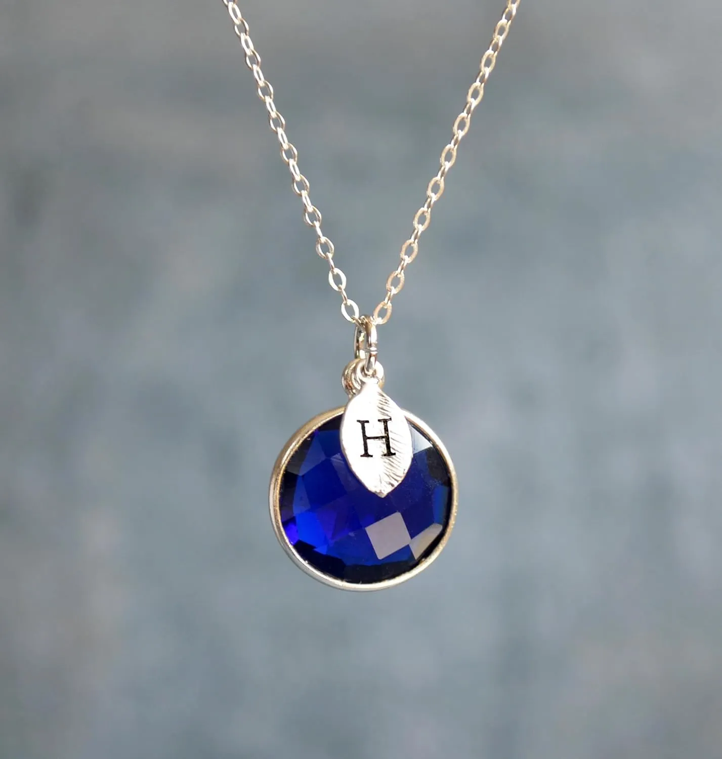 Sapphire Necklace, September Birthstone Necklace, 18K Gold or Sterling Silver, Wife Gift, Personalized Round Necklace, Bridesmaid, Mom Gift