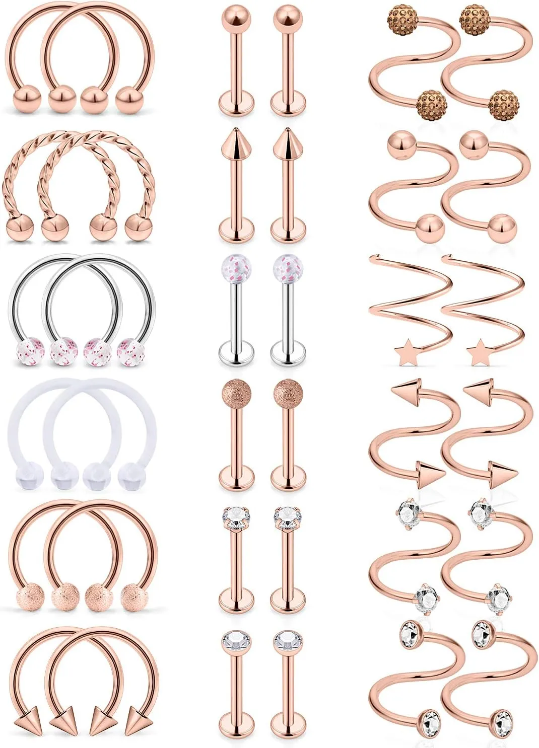 SCERRING Tragus Earrings 16g Stainless Steel Horseshoe Lip Rings Nail Tragus Helix Rook Cartilage Earrings Studs Ring Medusa Piercing Jewelry 8mm 36PCS