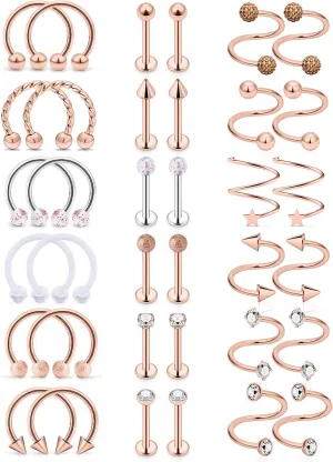 SCERRING Tragus Earrings 16g Stainless Steel Horseshoe Lip Rings Nail Tragus Helix Rook Cartilage Earrings Studs Ring Medusa Piercing Jewelry 8mm 36PCS