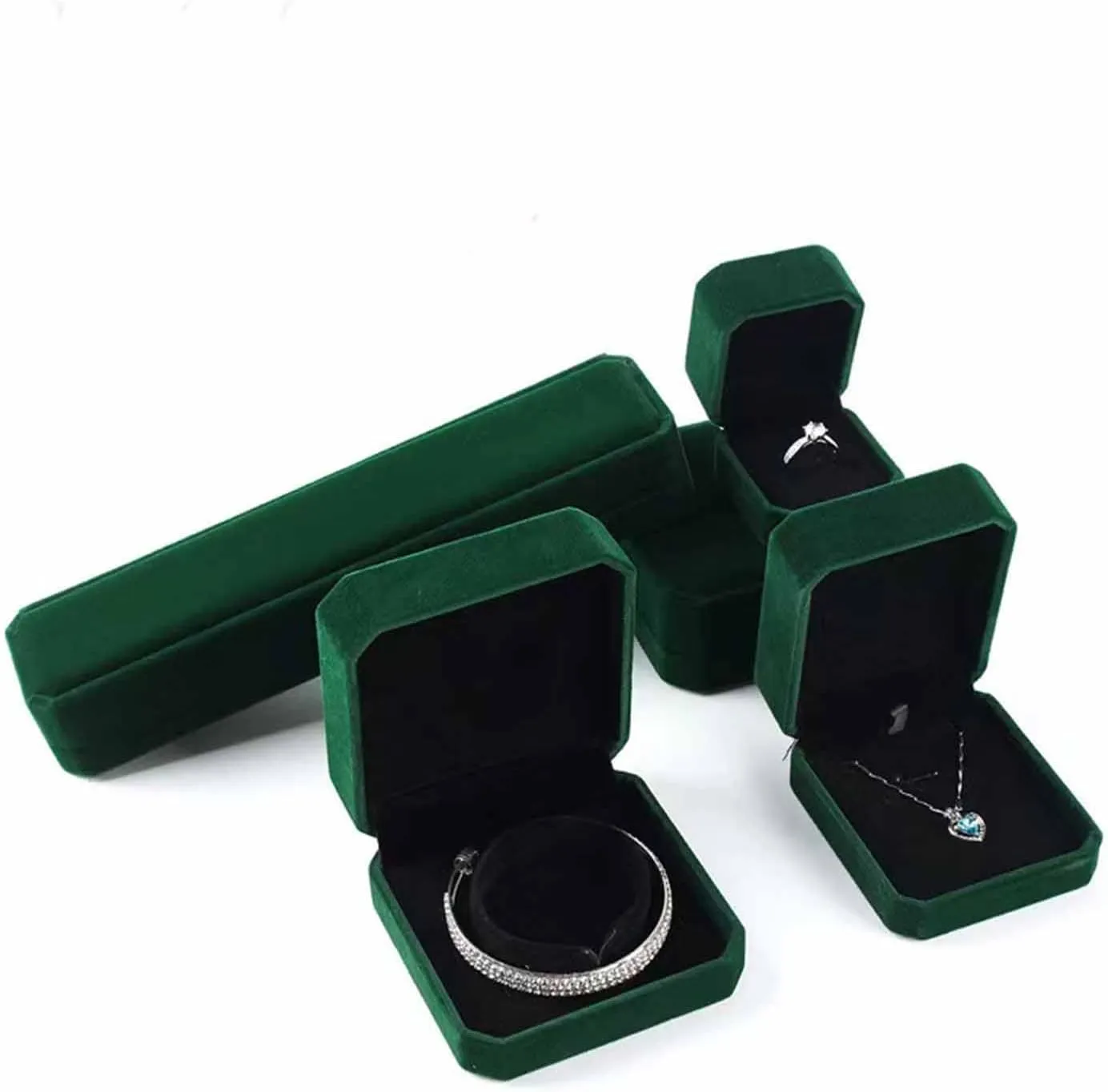Set of 2 Green Velvet Necklace Pendant Box Jewelry Box Gift Boxes Jewelry Packaging Storage Case, Jewellry Display Box for Wedding, Engagement, Proposal, Birthday and Anniversary