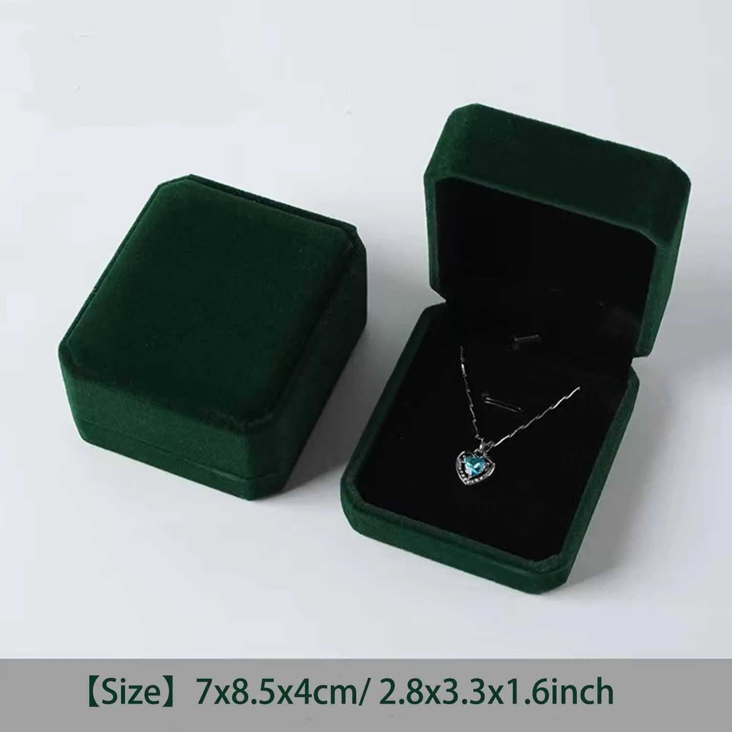 Set of 2 Green Velvet Necklace Pendant Box Jewelry Box Gift Boxes Jewelry Packaging Storage Case, Jewellry Display Box for Wedding, Engagement, Proposal, Birthday and Anniversary