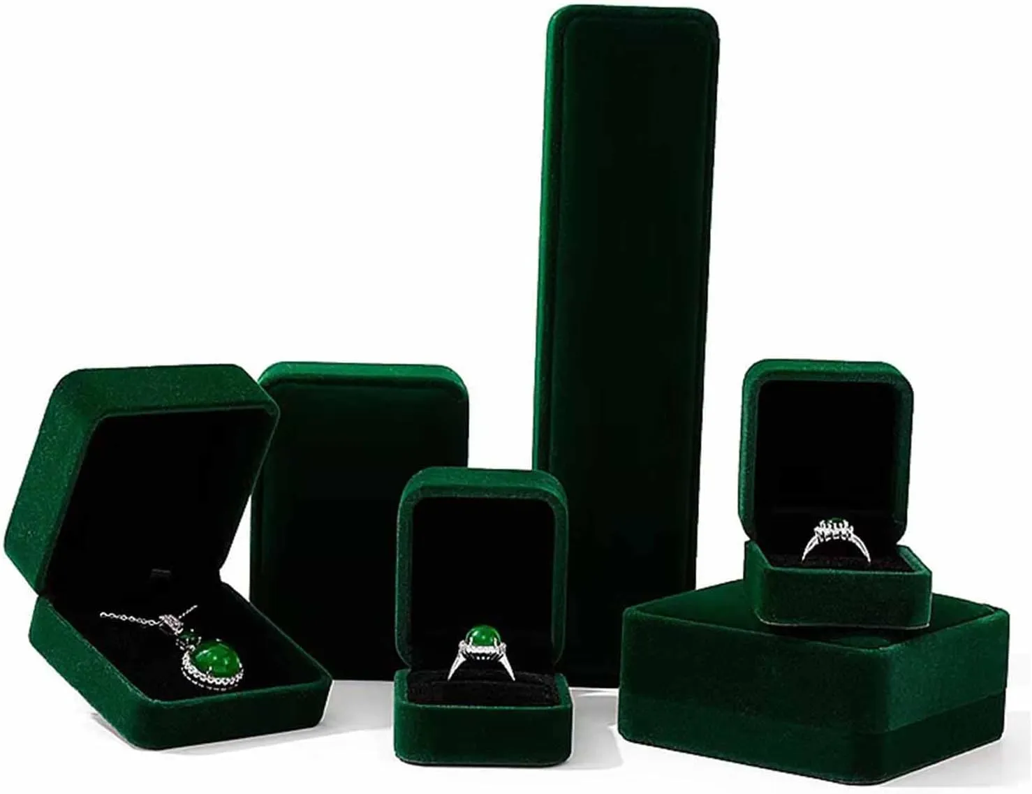 Set of 2 Green Velvet Necklace Pendant Box Jewelry Box Gift Boxes Jewelry Packaging Storage Case, Jewellry Display Box for Wedding, Engagement, Proposal, Birthday and Anniversary