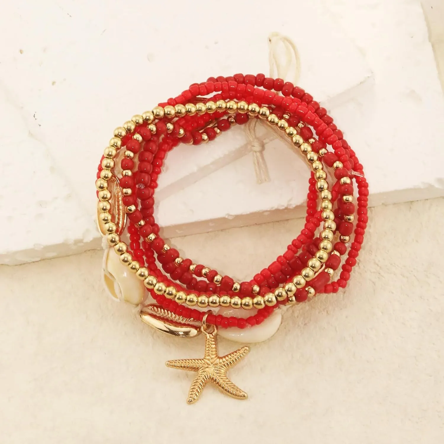 Shell Anklets Bracelet for Women Waterproof Surfer Starfish Bracelet Puka Shell Anklet Colorful Boho Stack Stretch Bead Bracelet Set Hawaii Summer Beach Vacation Foot Jewelry
