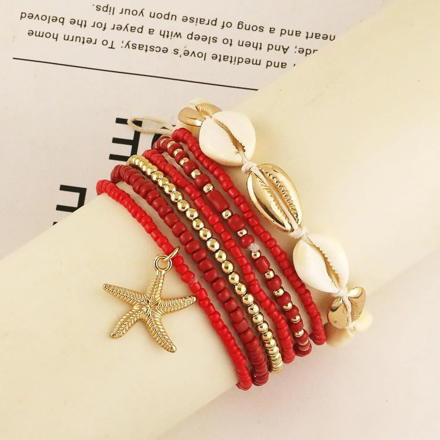 Shell Anklets Bracelet for Women Waterproof Surfer Starfish Bracelet Puka Shell Anklet Colorful Boho Stack Stretch Bead Bracelet Set Hawaii Summer Beach Vacation Foot Jewelry