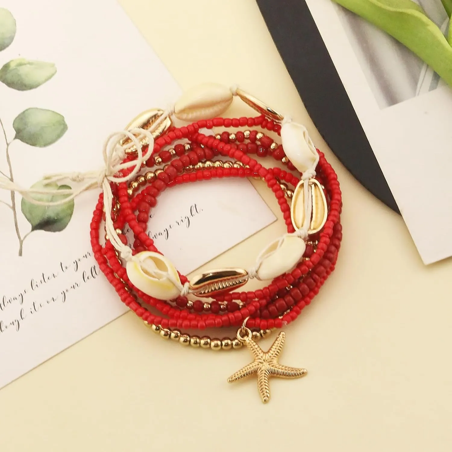 Shell Anklets Bracelet for Women Waterproof Surfer Starfish Bracelet Puka Shell Anklet Colorful Boho Stack Stretch Bead Bracelet Set Hawaii Summer Beach Vacation Foot Jewelry