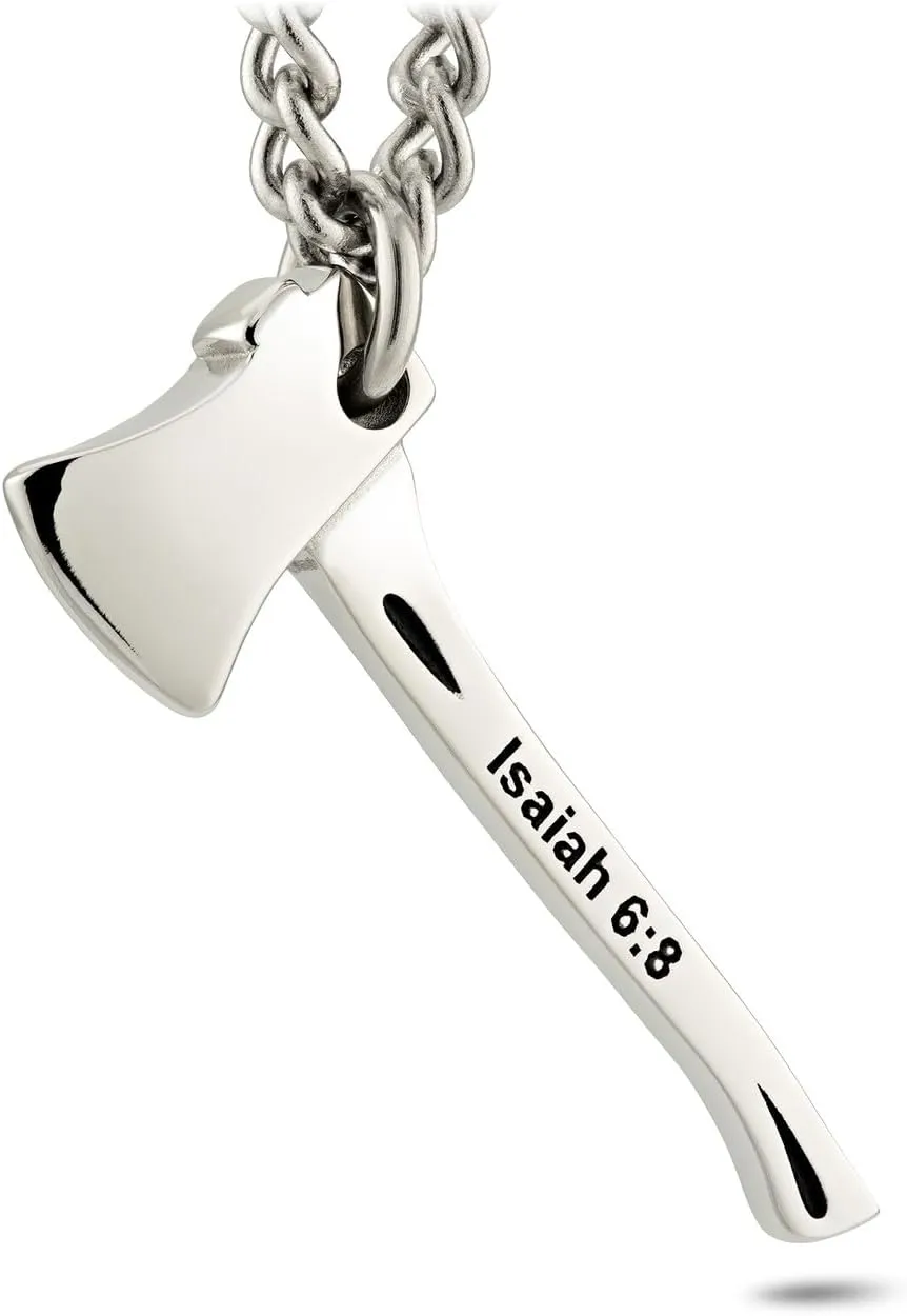 Shields of Strength Men's Stainless Maltese Firefighter Cross/Axe Combo Necklace - Isaiah 6:8