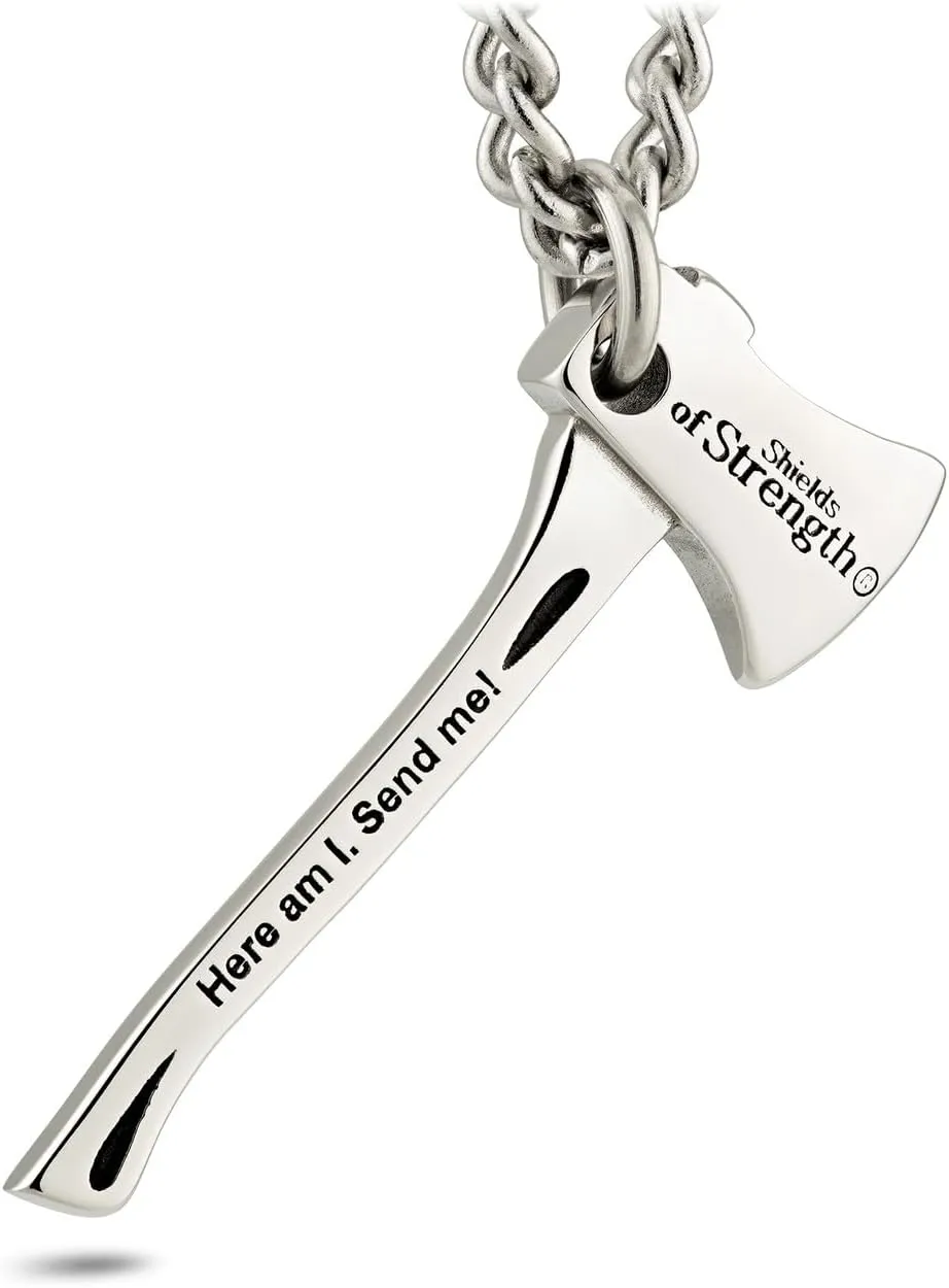 Shields of Strength Men's Stainless Maltese Firefighter Cross/Axe Combo Necklace - Isaiah 6:8