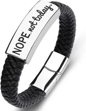 SHNIAN Black Woven Leather & Silver Stainless Steel Friendship Cuffs Bracelets,Inspirational Motivational Bracelets Christian Prayer for Men and Teens - Nope.not Today, 6.5"/7.28"/7.87"