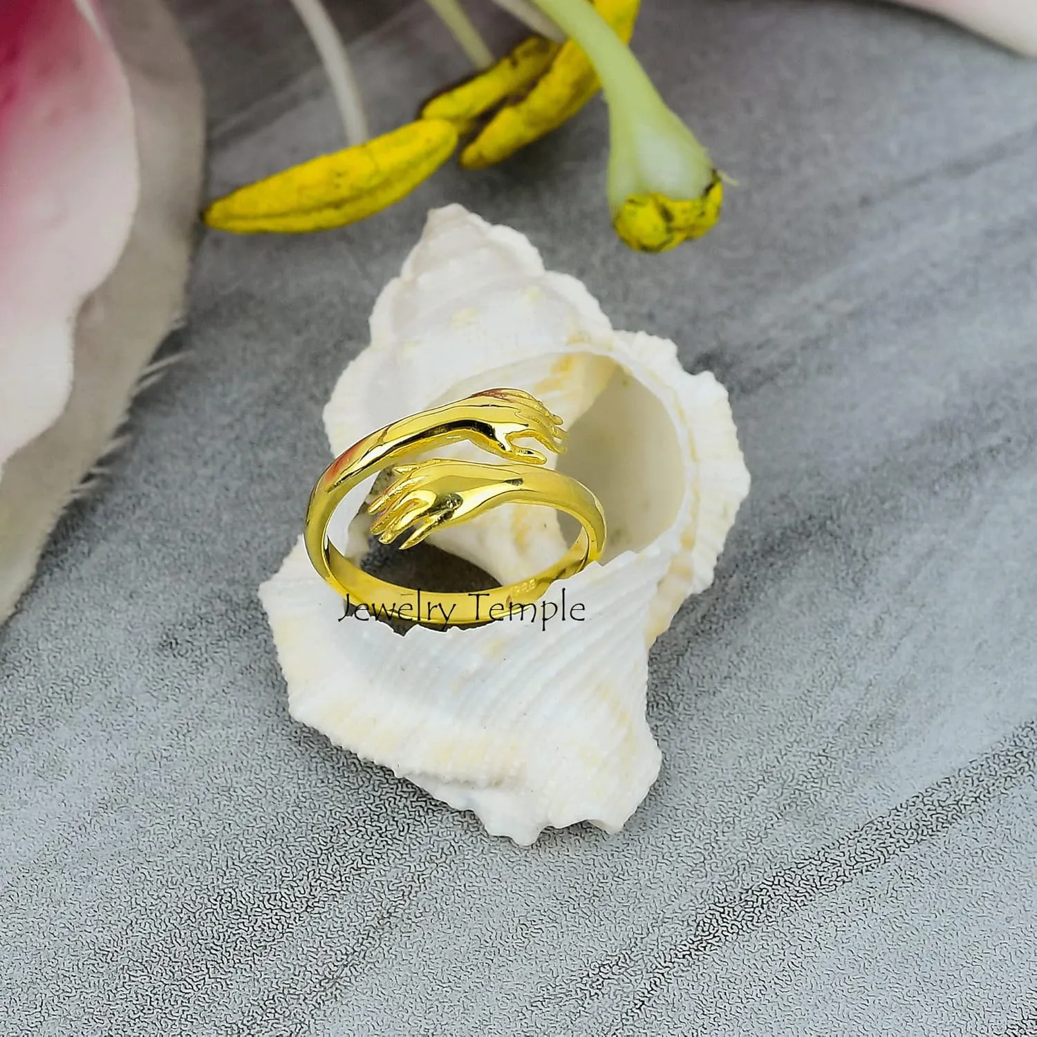 Signet Promise Rings For Men & Woman | Statement Stackable Band For Couple | 925 Sterling Silver Hand Shake Ring | Hugging Love Rings (925 Silver, 6)