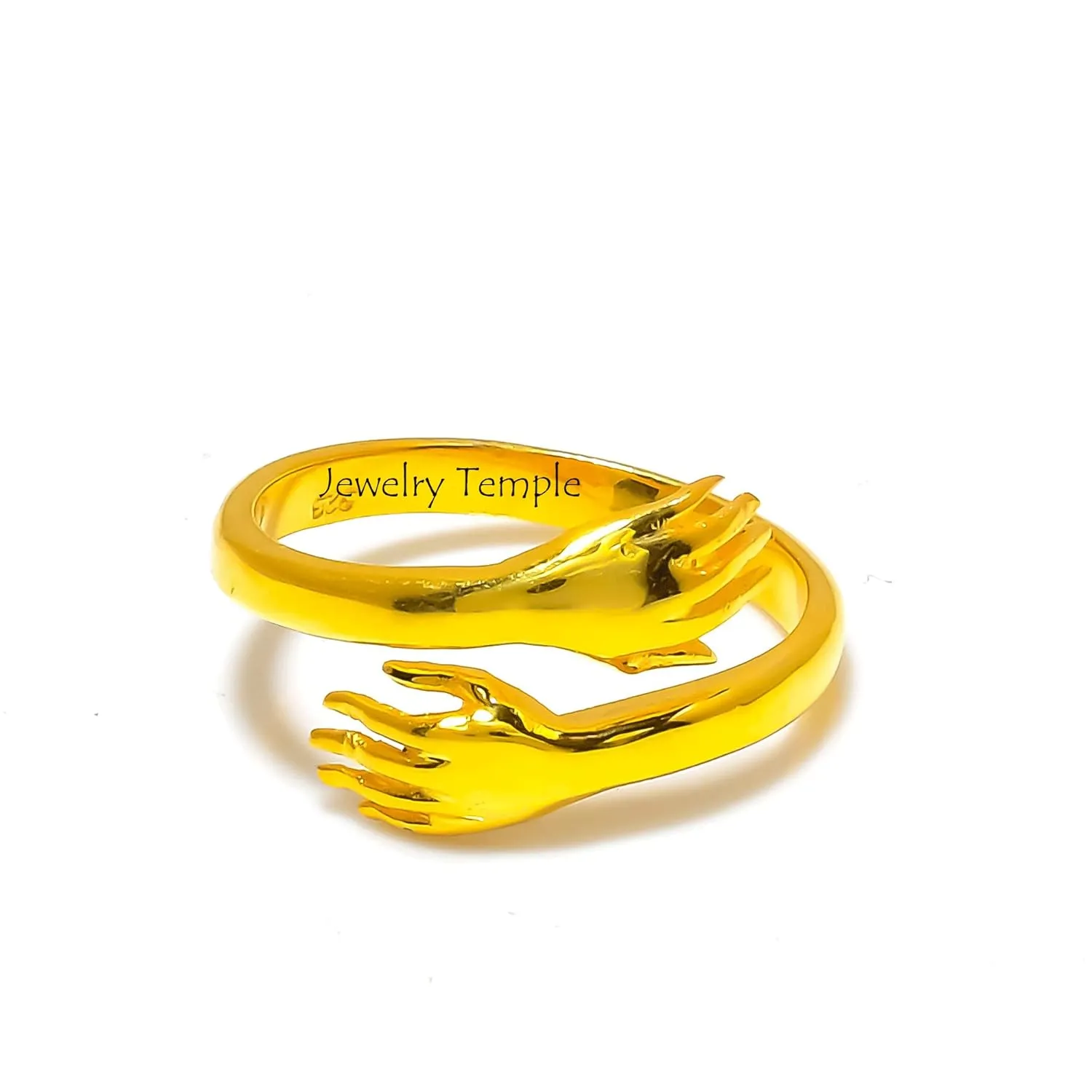 Signet Promise Rings For Men & Woman | Statement Stackable Band For Couple | 925 Sterling Silver Hand Shake Ring | Hugging Love Rings (925 Silver, 6)