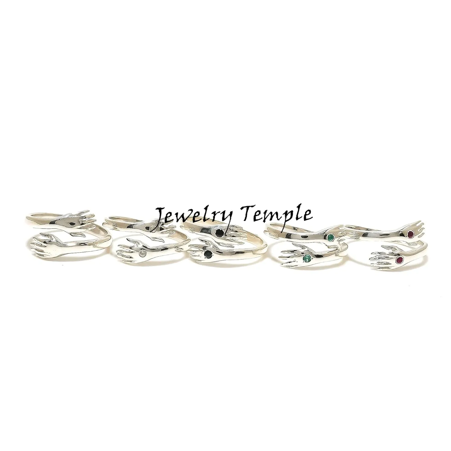 Signet Promise Rings For Men & Woman | Statement Stackable Band For Couple | 925 Sterling Silver Hand Shake Ring | Hugging Love Rings (925 Silver, 6)