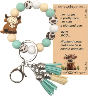 Silicone Keychains Bracelet for Women Girls,Beaded Key Ring Wristlet for Car Keys,keyChain with Leather Tassel