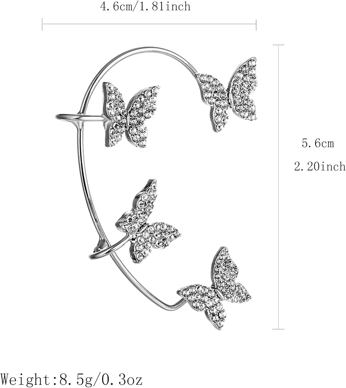 Silver Gold Butterfly Earrings for Women Butterfly Ear Cuff Wrap Crawler Earrings Right Left No Piercing Ear Clip