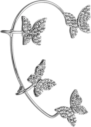 Silver Gold Butterfly Earrings for Women Butterfly Ear Cuff Wrap Crawler Earrings Right Left No Piercing Ear Clip