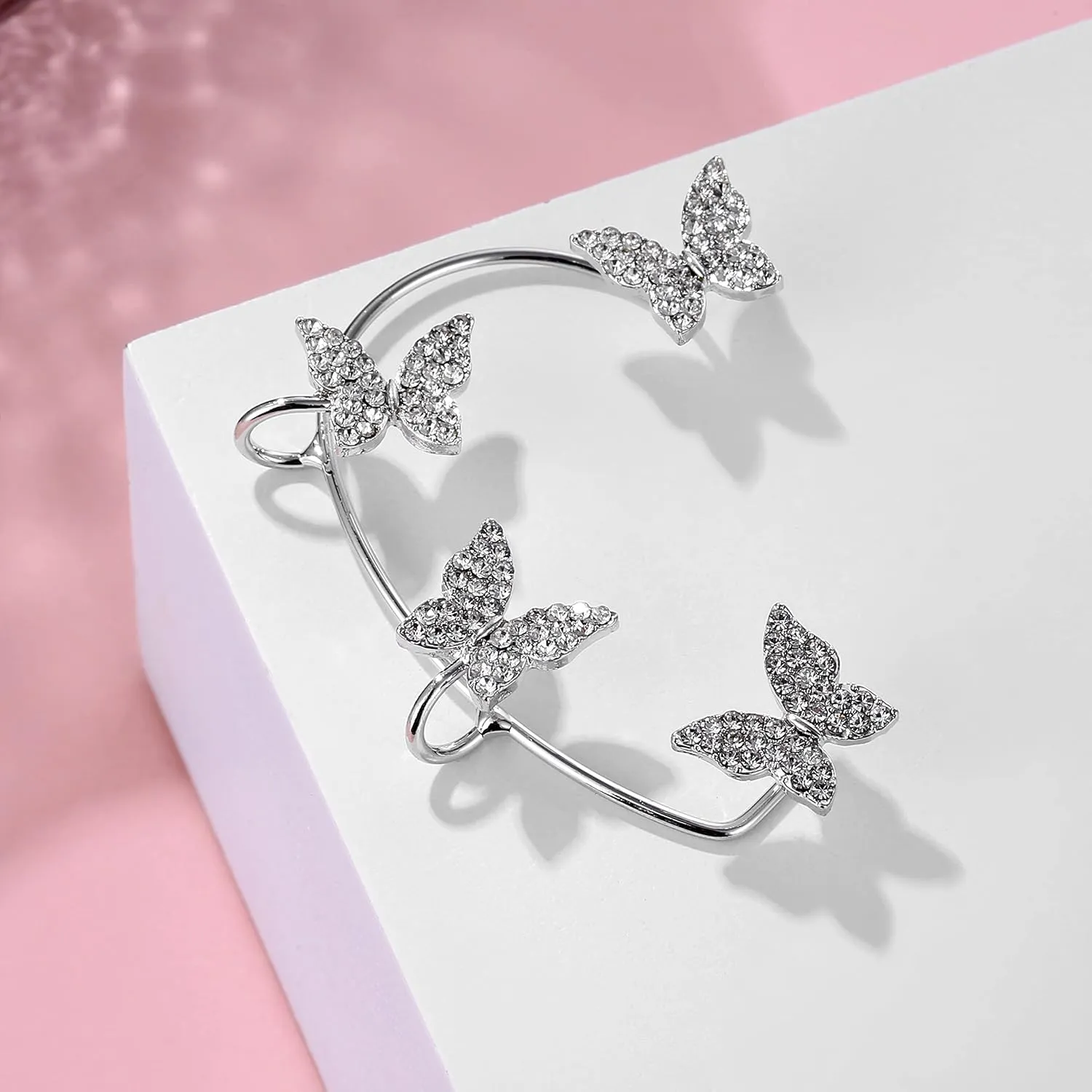 Silver Gold Butterfly Earrings for Women Butterfly Ear Cuff Wrap Crawler Earrings Right Left No Piercing Ear Clip
