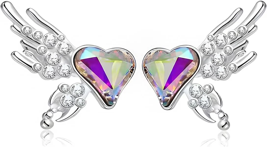 Silver Heart Wings Ear Cuff Earrings for Women Shiny Rhinestone Heart Love Clip Earring Vintage Y2k No Piercing Cuffs