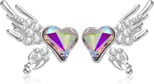 Silver Heart Wings Ear Cuff Earrings for Women Shiny Rhinestone Heart Love Clip Earring Vintage Y2k No Piercing Cuffs