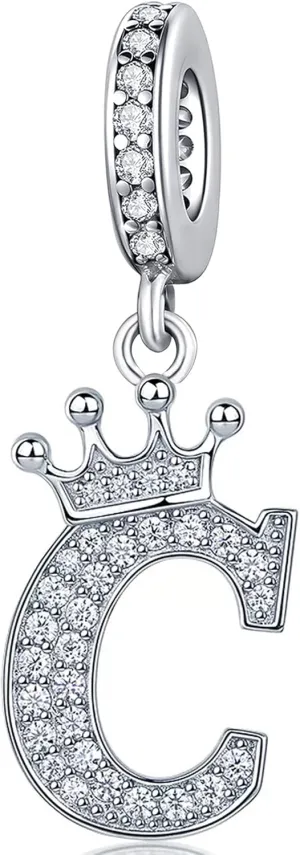 Silver Letter Charm Fit for Pandora Charms Bracelet Alphabet Initial Crown Charms Beads Jewelry Gifts for Women