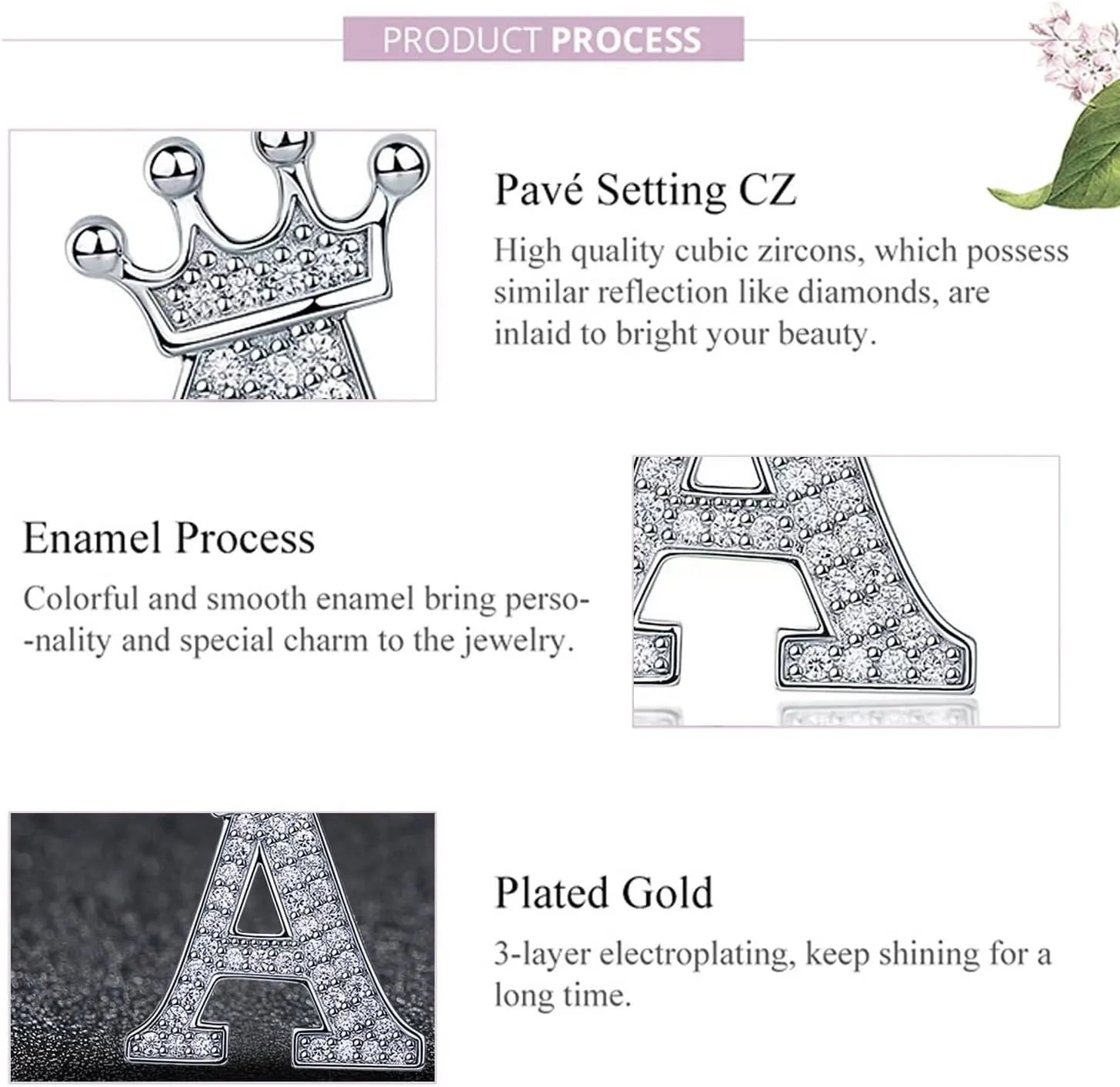 Silver Letter Charm Fit for Pandora Charms Bracelet Alphabet Initial Crown Charms Beads Jewelry Gifts for Women