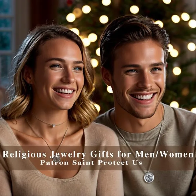 Silver Necklaces for Women Men Jewelry Gifts Saint Necklace Amulet Archangel Medal Pendant Religious Protector Retro Effect