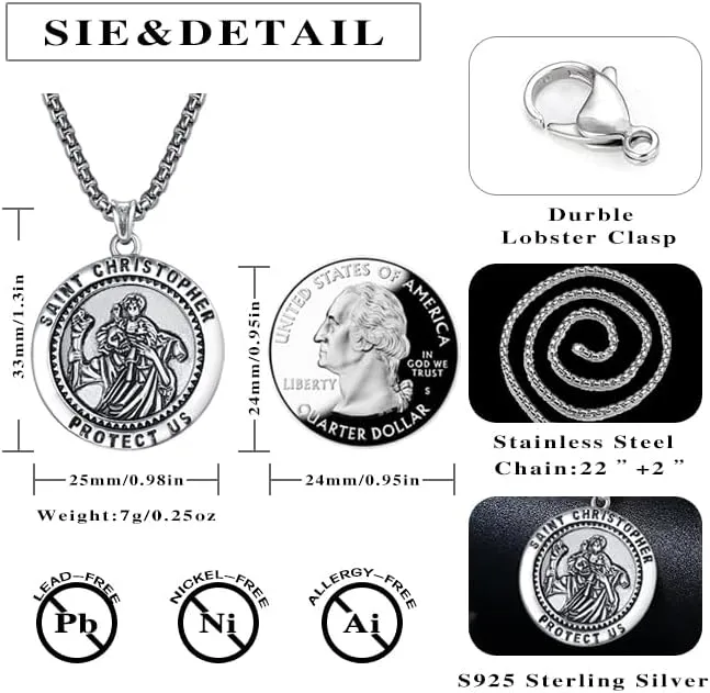 Silver Necklaces for Women Men Jewelry Gifts Saint Necklace Amulet Archangel Medal Pendant Religious Protector Retro Effect