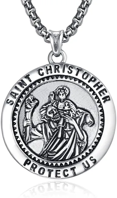 Silver Necklaces for Women Men Jewelry Gifts Saint Necklace Amulet Archangel Medal Pendant Religious Protector Retro Effect