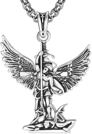 Silver Necklaces for Women Men Jewelry Gifts Saint Necklace Amulet Archangel Medal Pendant Religious Protector Retro Effect