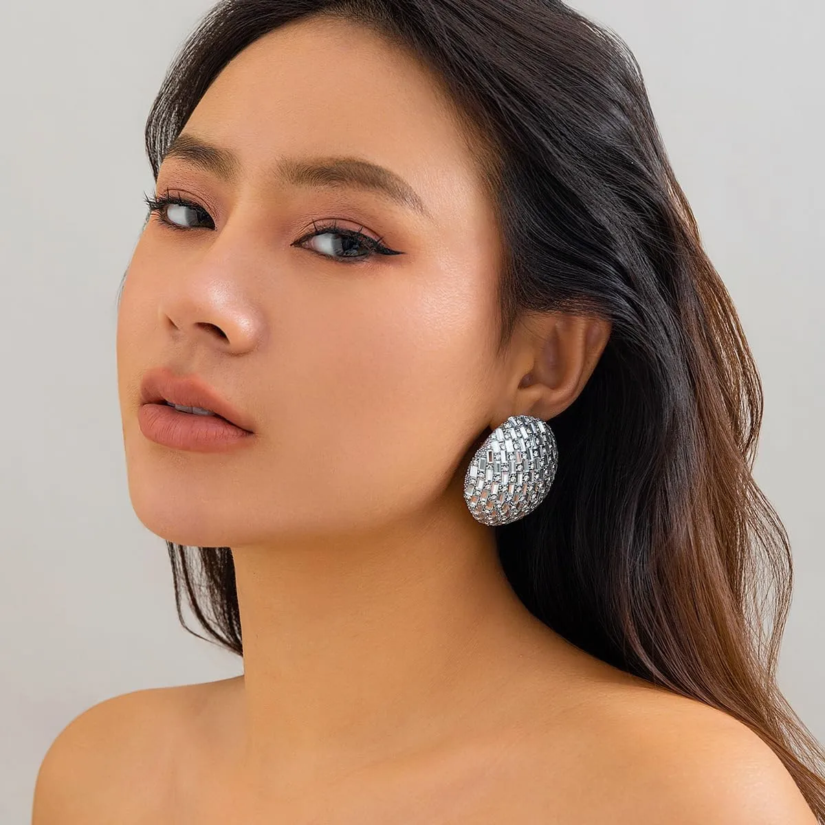 Silver Teardrop Earrings for Women Big Rhinestone Earrings Shiny Cubic Zirconia Earrings Crystal Studs Earring Hypoallergenic Fashion Summer Earring for Women 2024